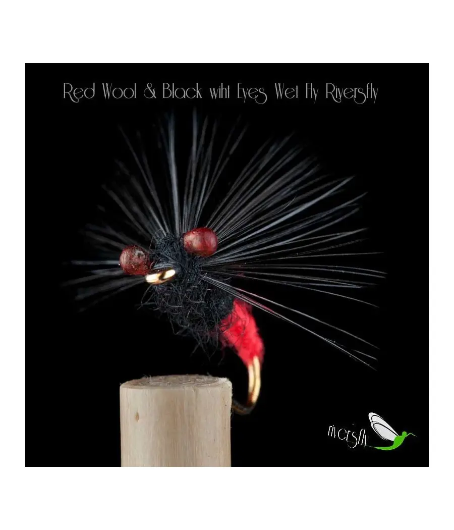 Mouches Noyées Laine et Yeux Rouge et Noir