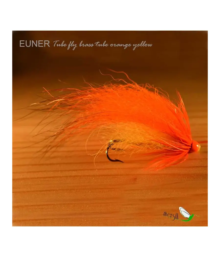 Tube fly brass tube orange yellow Salmon Fly by Eumer