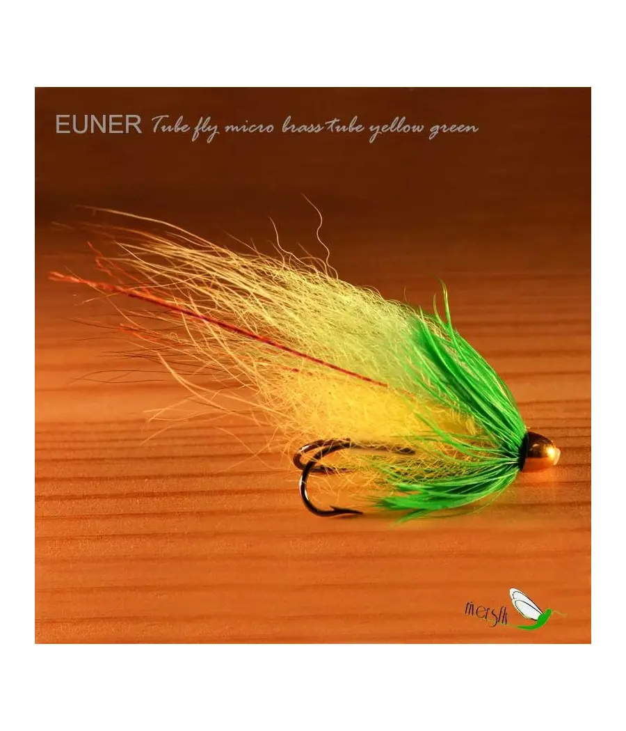 Mosca de Salmón Tube fly micro brass tube yellow green Eumer